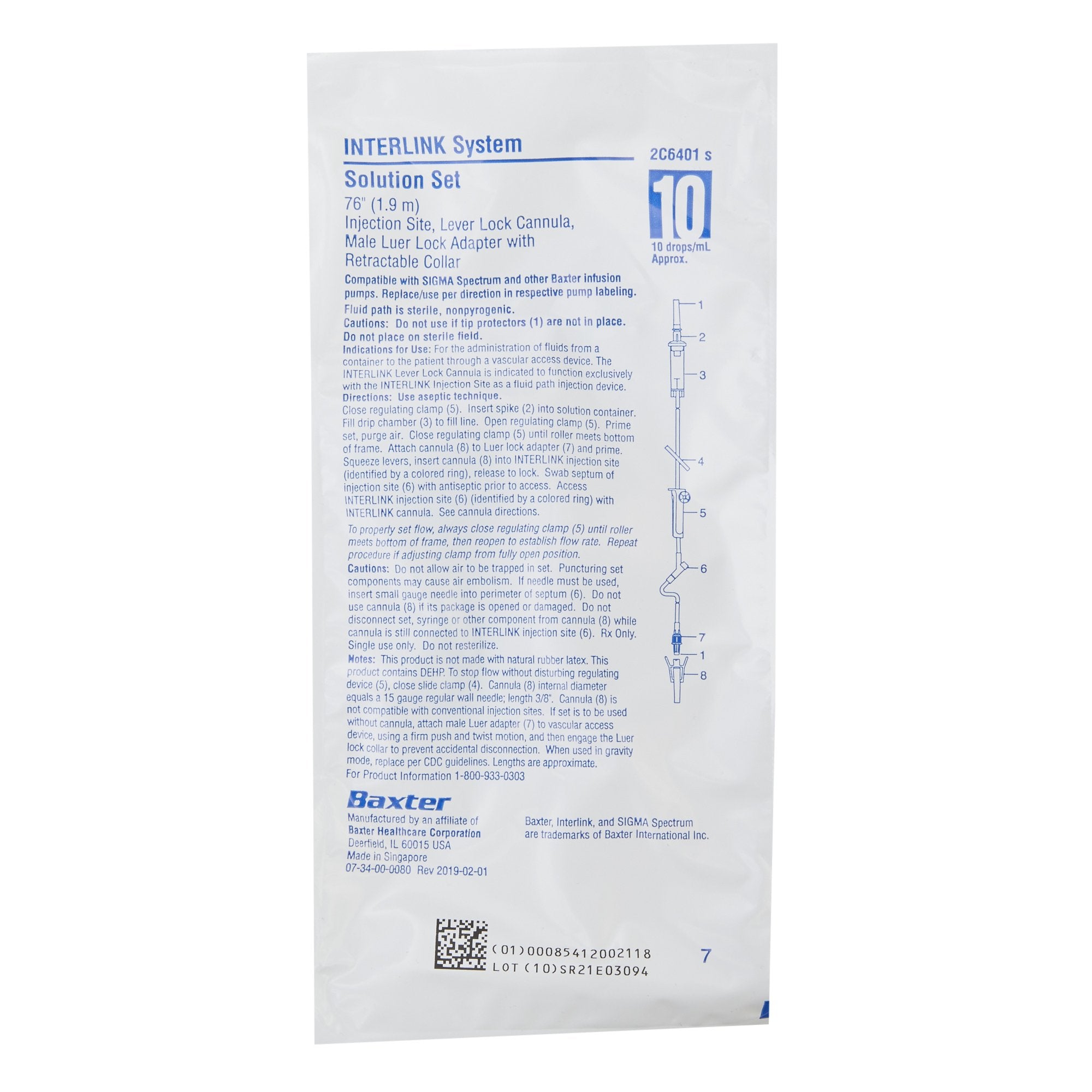 Baxter 2C6401 IV Pump Set Interlink® 10 Drops / mL Drip Rate 76 Inch T