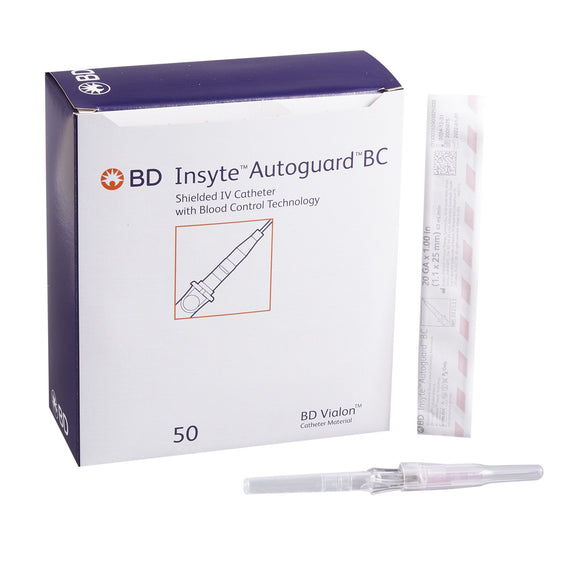 BD 382533 Peripheral IV Catheter Insyte™ Autoguard™ BC 20 Gauge 1 Inch Button Retracting Safety Needle