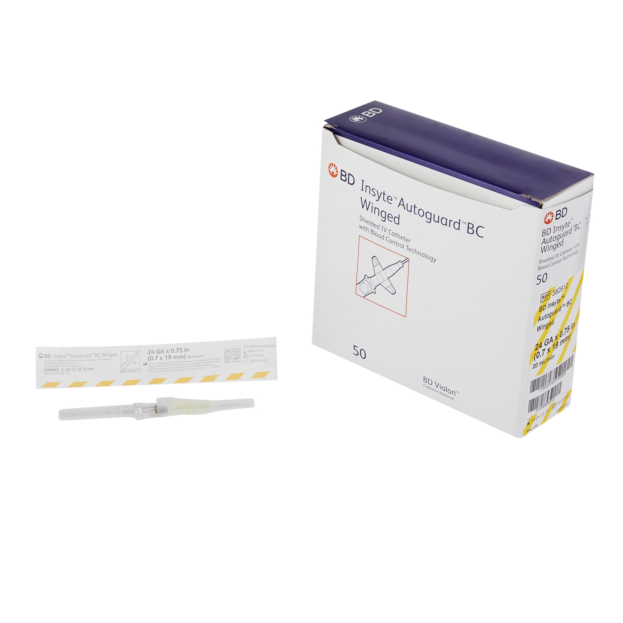 BD 382612 Peripheral IV Catheter Insyte Autoguard BC 24 Gauge 0.75 Inc ...